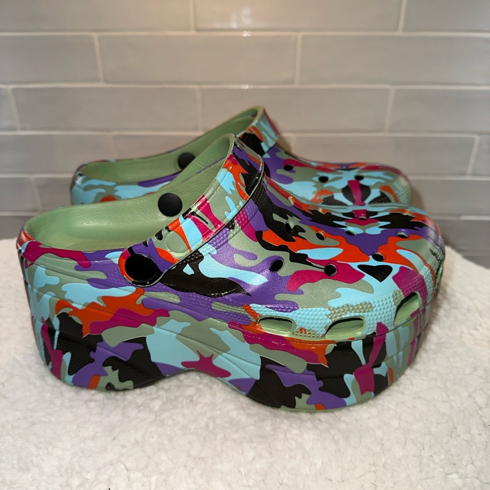 Multicolor Camo Platform Clogs - Picture 4 of 7